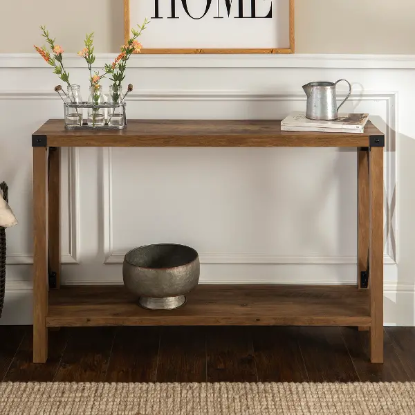 Rustic Farmhouse Entryway Table Oak Rc Willey Rustic Farmhouse Entryway Table, How Deep Should An Entryway Table Be