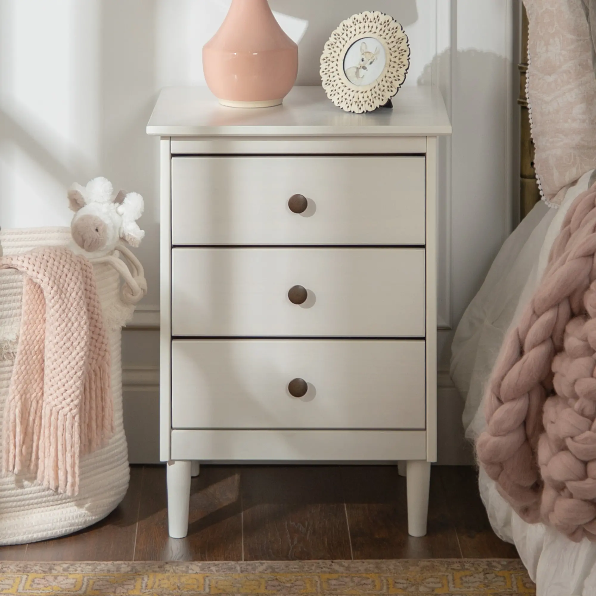 Photos - Storage Сabinet Walker Edison Spencer Classic White Nightstand -  BR3DNSWH 