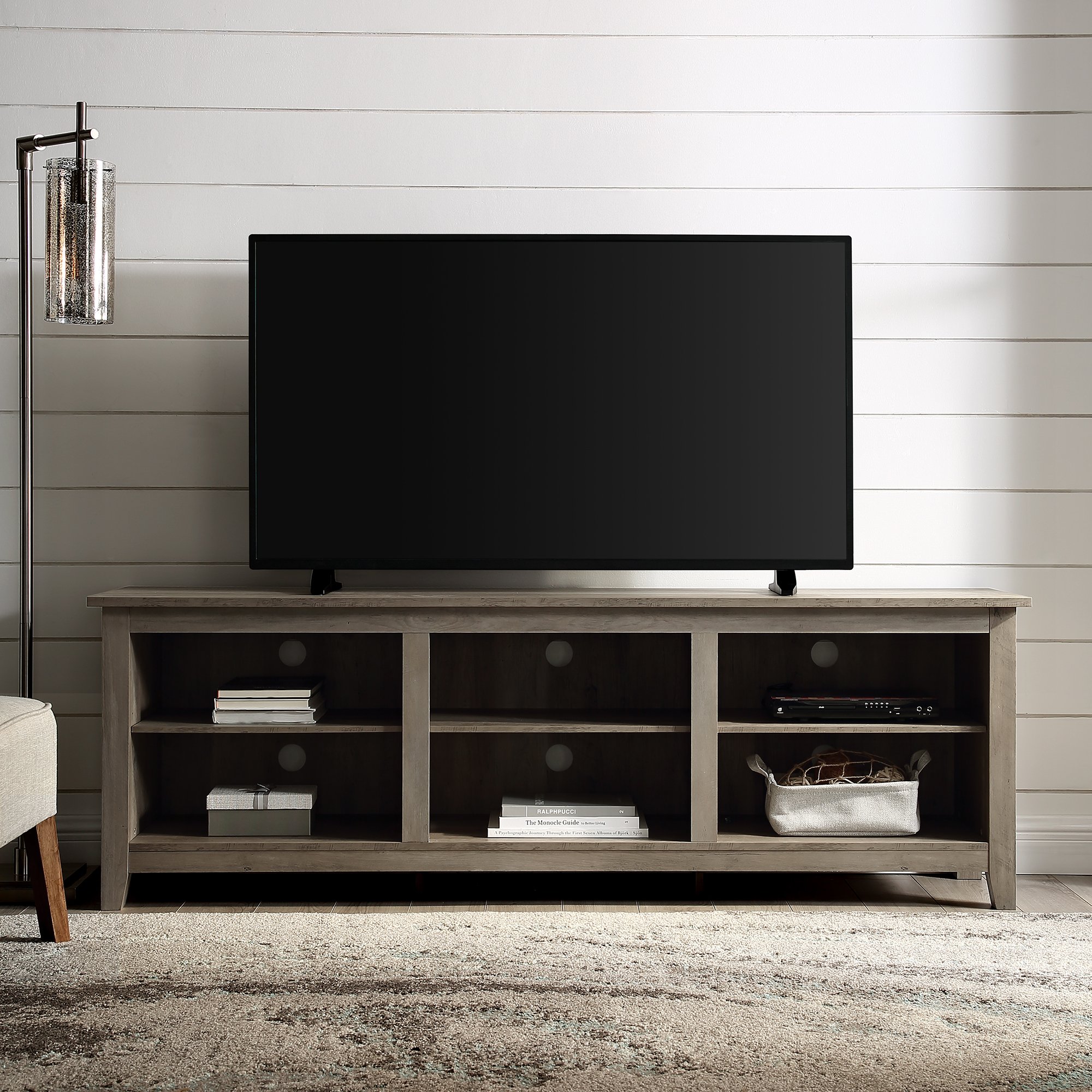 70 Inch Rustic Wood TV Stand - Grey Wash | RC Willey