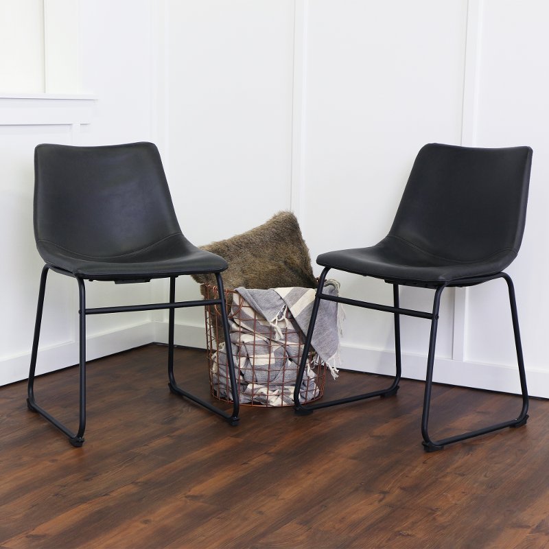 Industrial Black Faux Leather Dining, Black Leather Dining Room Chairs