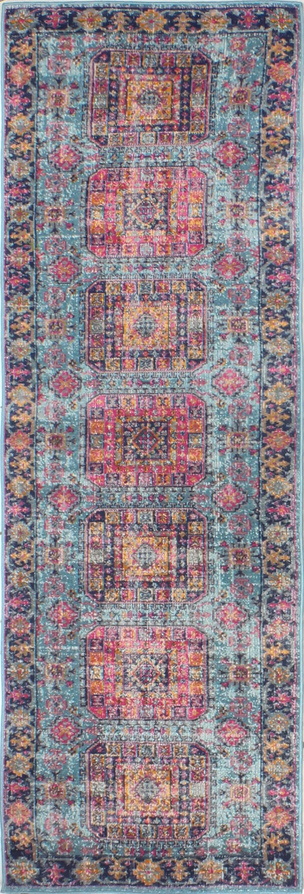 H114-TE-2.6X8-Z042A Traditional Fausto Pink and Blue 8 Foot Runner Rug - Heritage-1