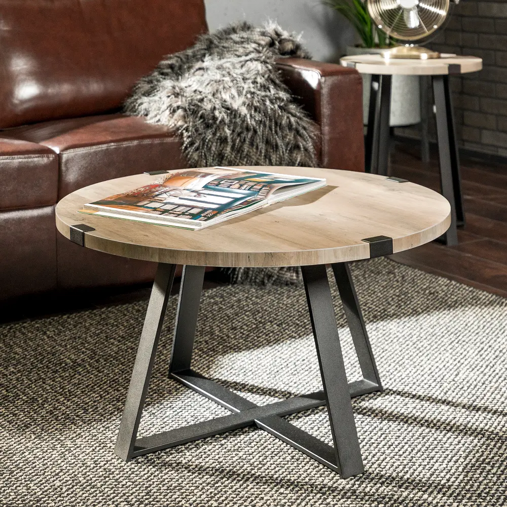 AF30MWCTGW Rustic Gray Round Coffee Table - Walker Edison-1