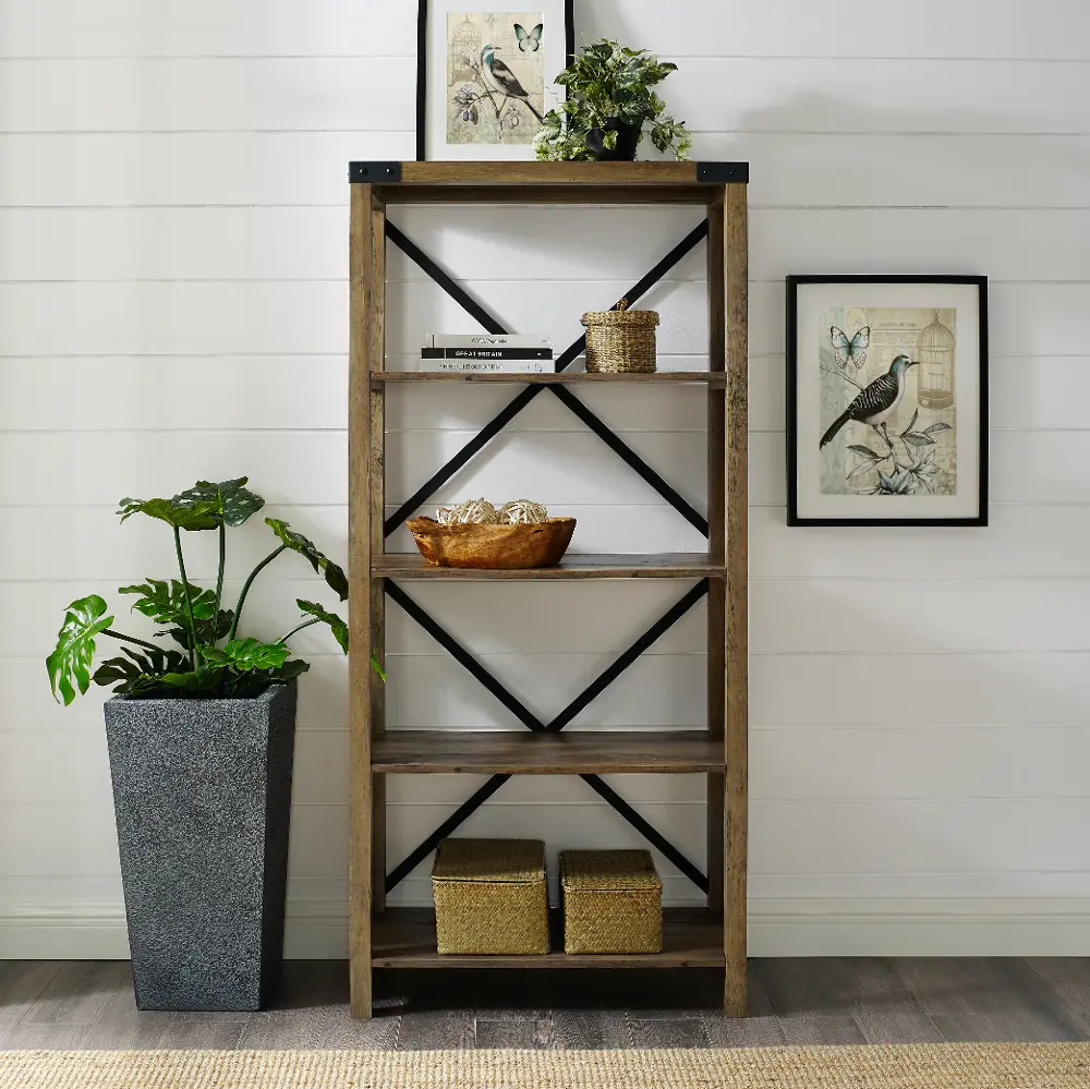 BS64MXRO Farmhouse 64 Inch Metal Bookcase - Walker Edison-1