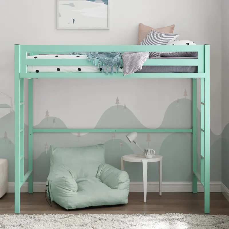 Contemporary Mint Green Premium Deluxe, Bentley Twin Metal Loft Bed Assembly Instructions