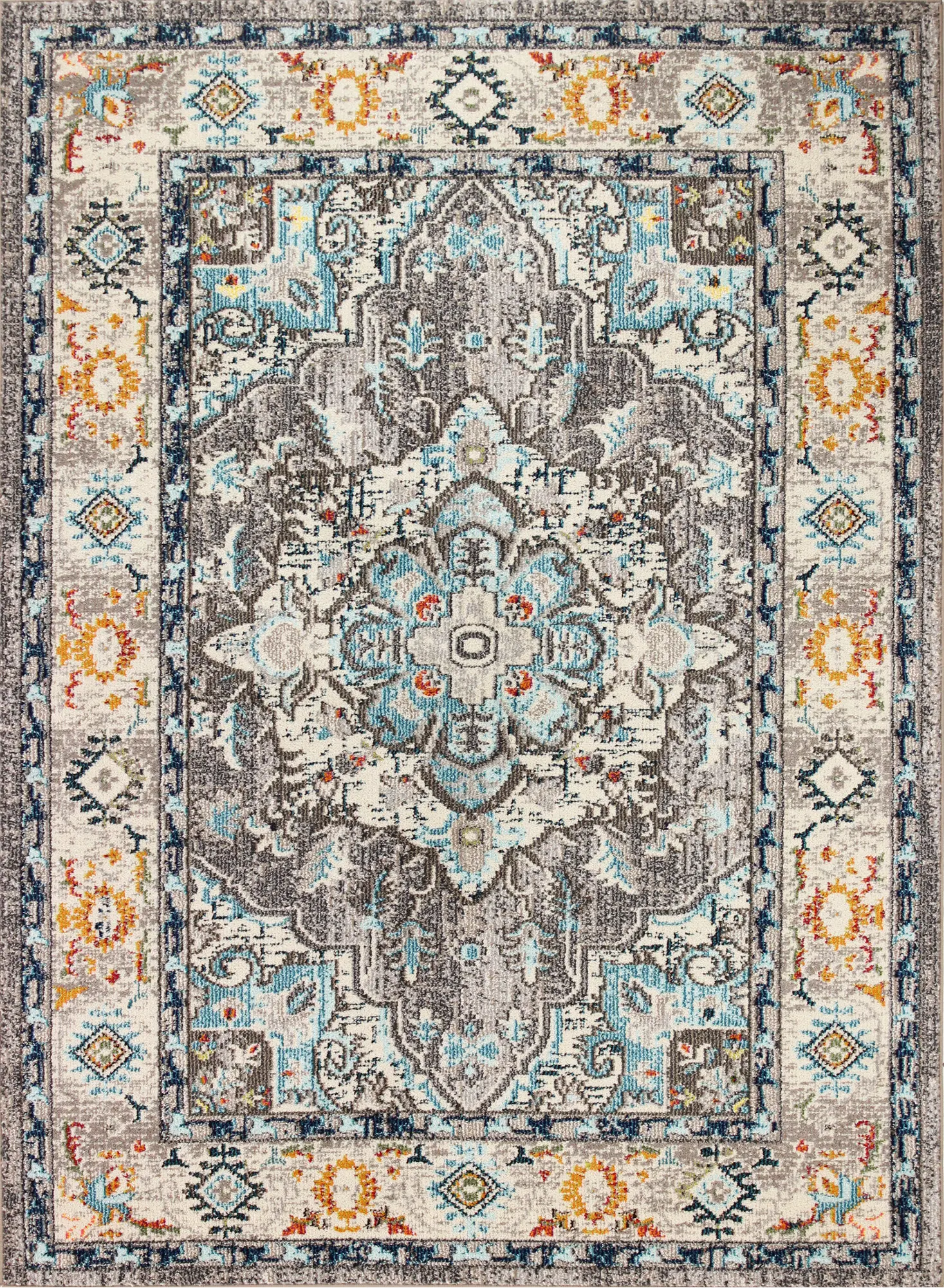 Dakota 4 x 6 Small Transitional Zell Beige and Blue Rug