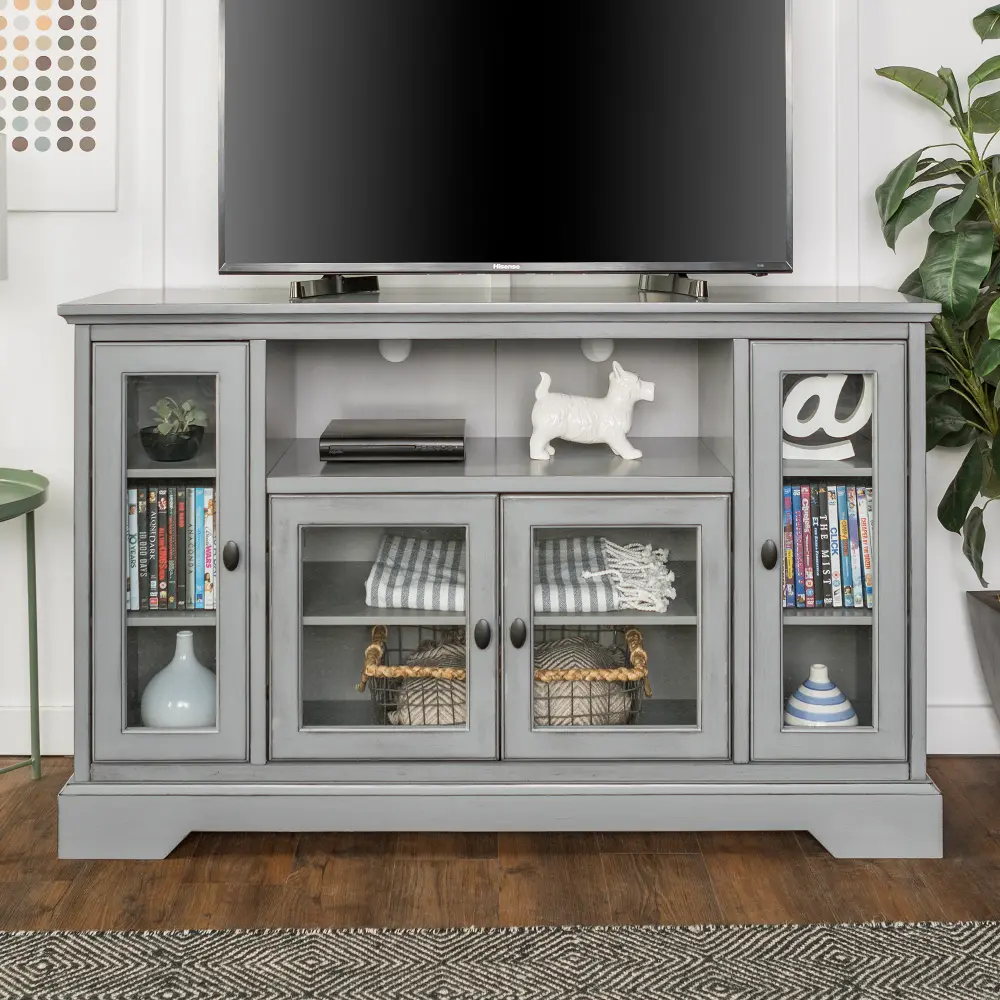 W52C32AGY 52 Inch Transitional Glass Wood TV Stand - Antique Gray-1