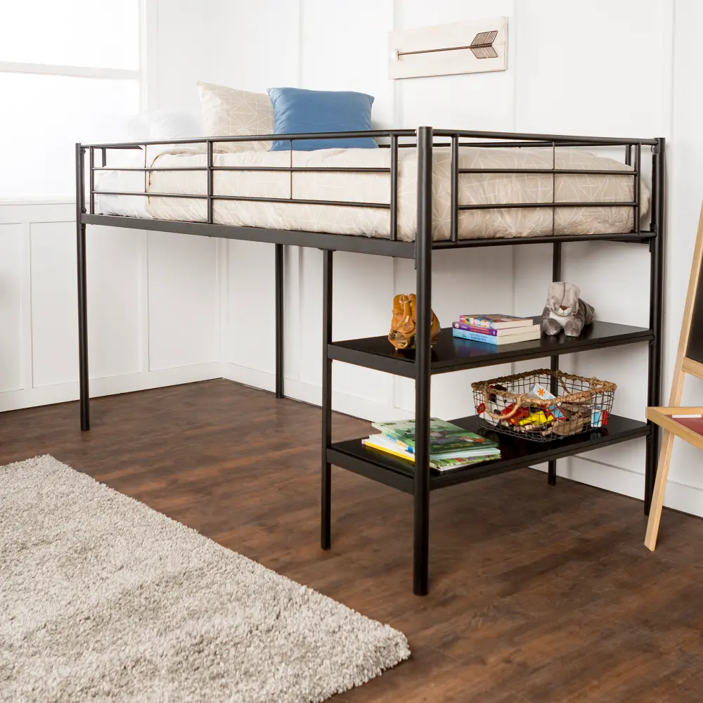 BTLD46SPBL Contemporary Black Twin Low Loft Bed - Walker Edison-1