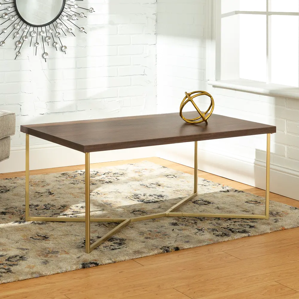 AF42LUXDWG Mid Century Modern Coffee Table - Dark Walnut/Gold-1