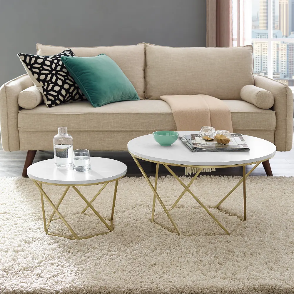 AF28CLRGMG Modern Nesting Coffee Table Set - White Marble/Gold-1