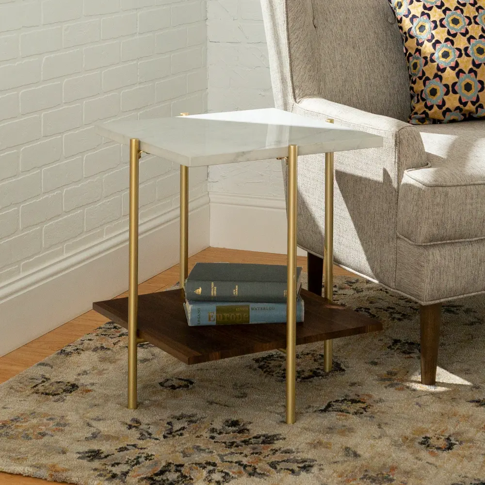 AF20SSQSTMGD Mid Century Modern Square Side Table - Marble/Gold-1