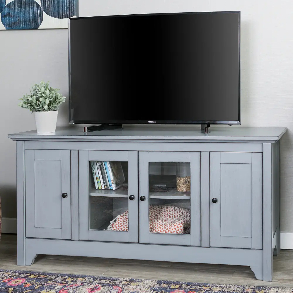W52C4DOAGY 52 Inch Transitional Wood Glass TV Stand - Antique Gray-1