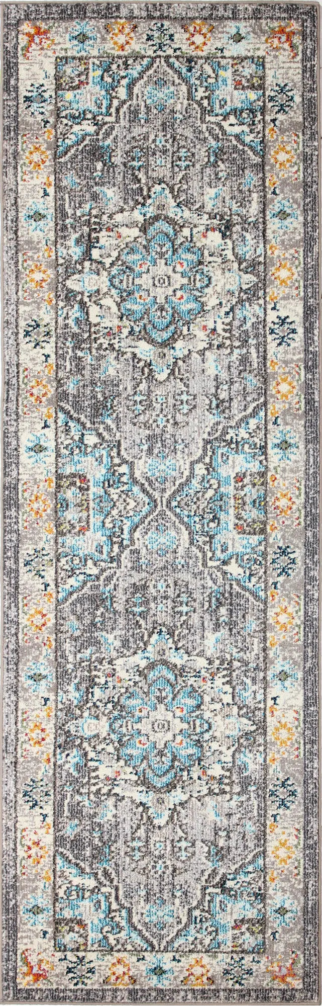 Dakota 8 Transitional Zell Beige and Blue Runner Rug