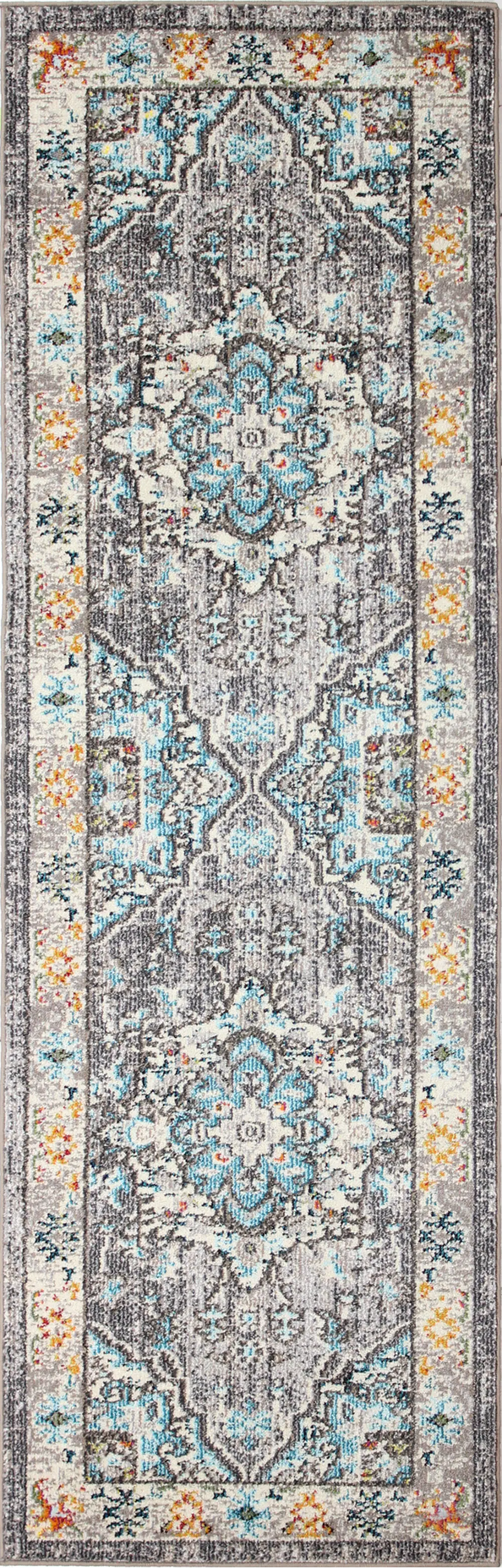 D113-BE-2.6X8-MH105 Dakota 8' Transitional Zell Beige and Blue Runner Rug-1