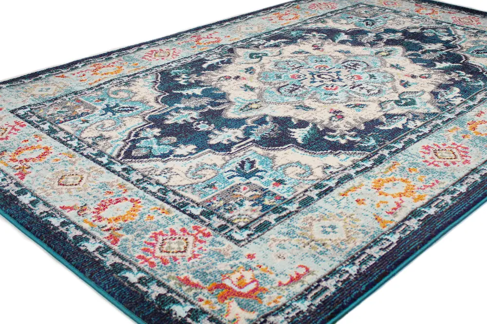 D113-NV-2.6X8-MH106 Dakota Transitional Zelie Navy Blue and Ivory 8 Foot Runner Rug-1