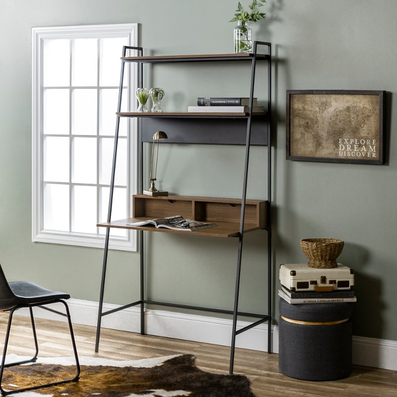 36 Inch Modern Wood Ladder Computer Desk Mocha Rc Willey