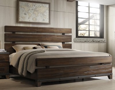 Modern Rustic Brown King Size Bed, Types Of Queen Beds