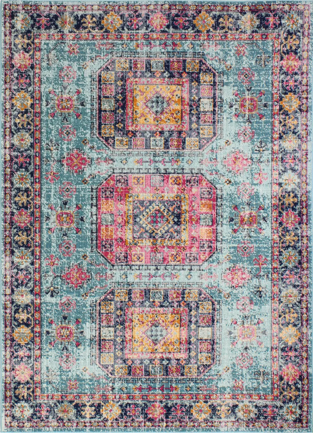 H114-TE-5X7.6-Z042A 5 x 8 Medium Traditional Fausto Pink and Blue Rug - Heritage-1
