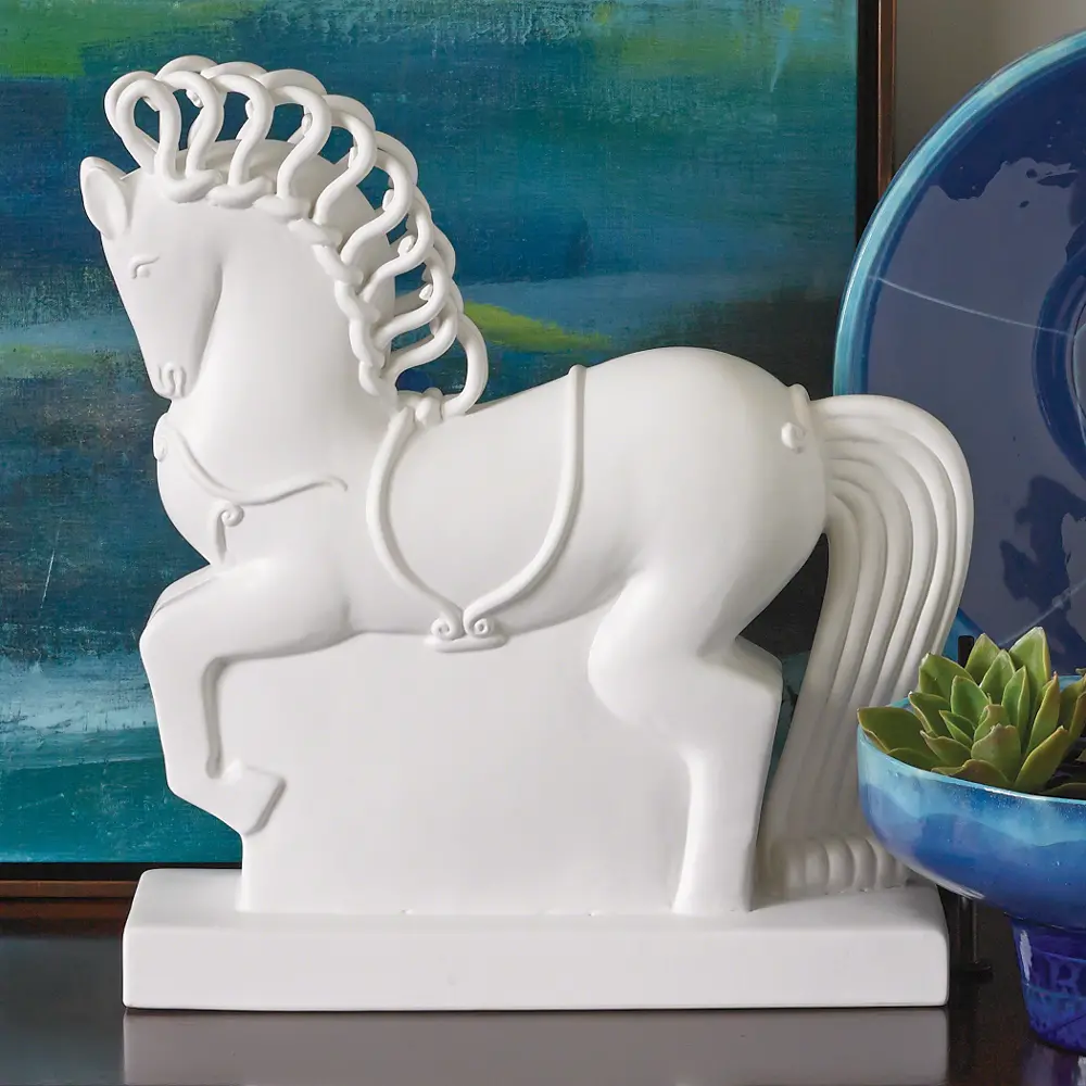 17 Inch Matte White Deco Horse Sculpture-1
