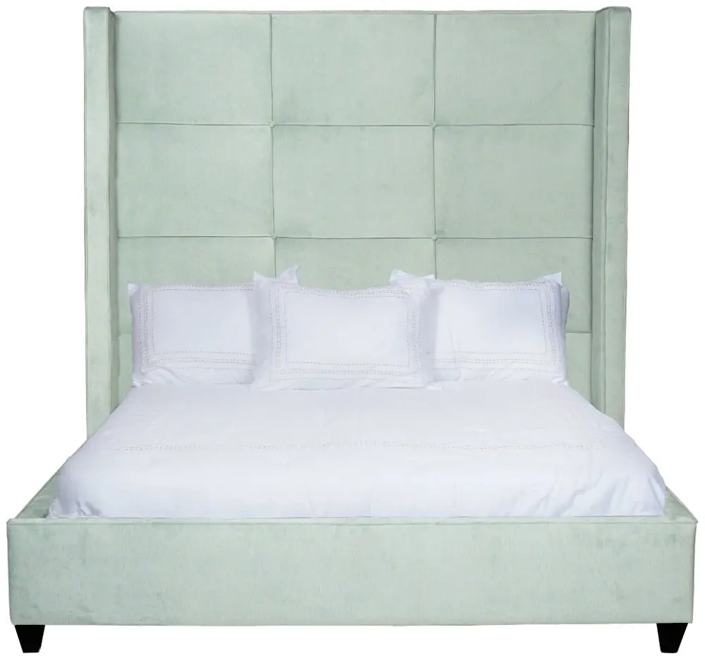 KIT Contemporary Seafoam Green Queen Upholstered Bed - Nina-1