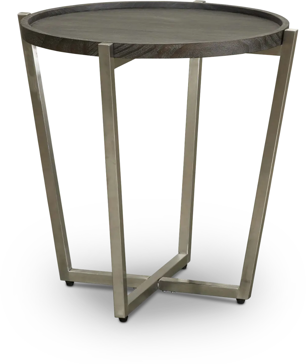 Platform Dark Brown and Stainless Steel Round End Table-1