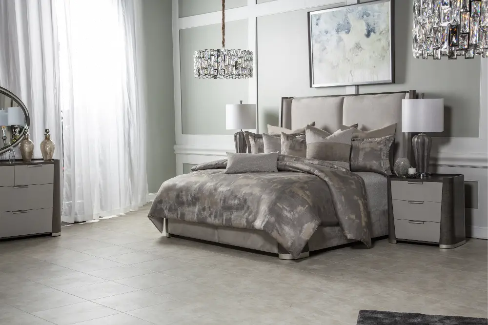 Aubrey Gray and Taupe Queen 9 Piece Bedding Collection-1