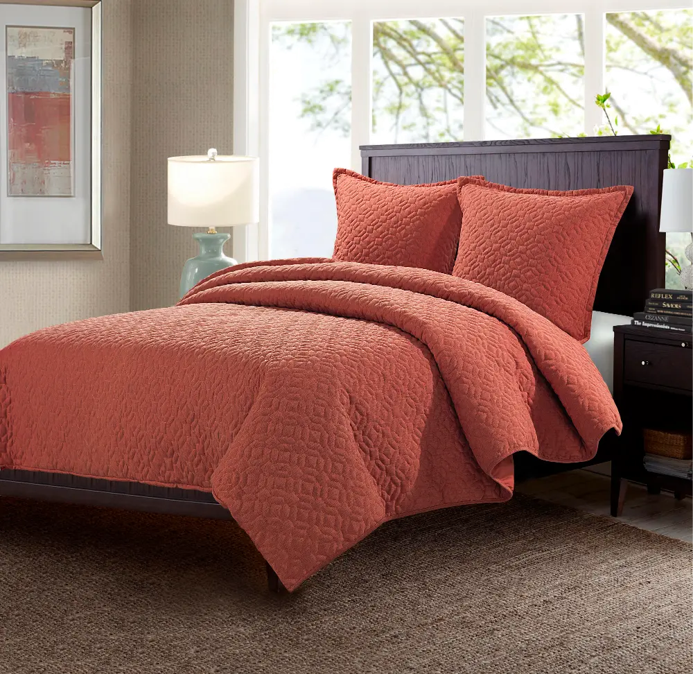 Orange Red Fairview King 3 Piece Bedding Collection-1