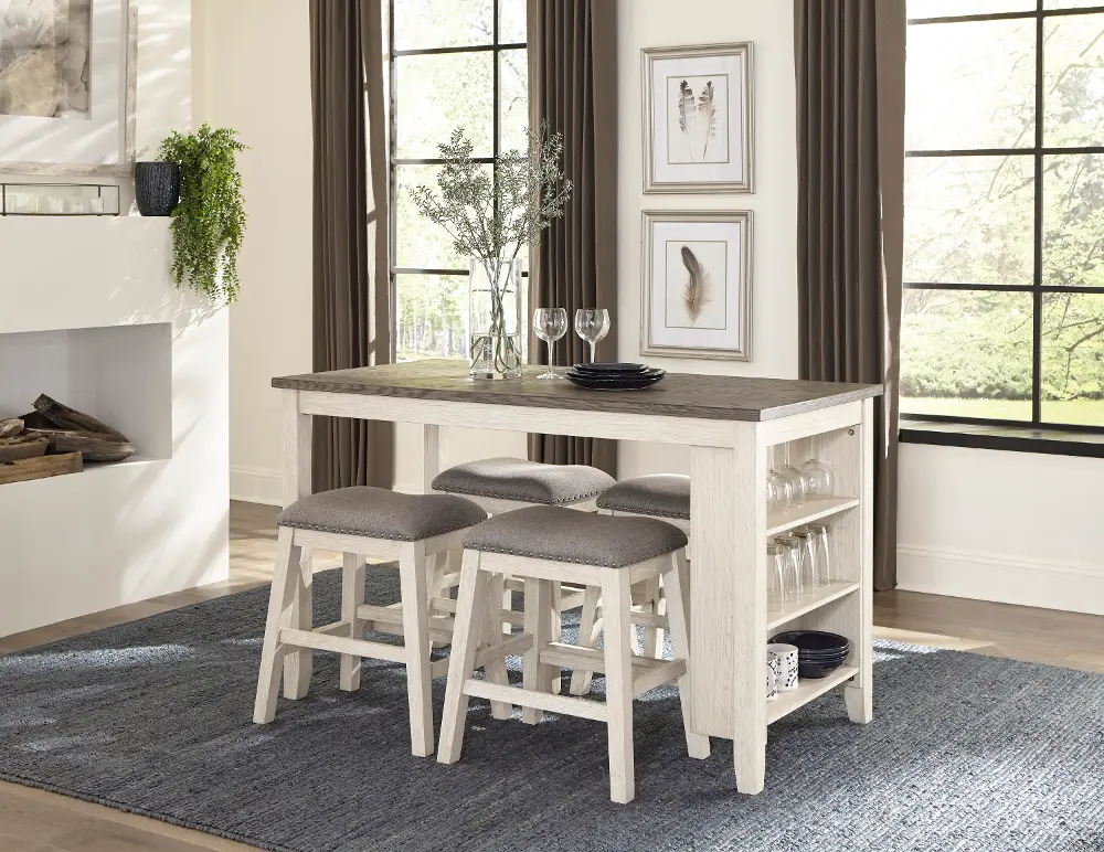 White and Brown 5 Piece Counter Height Dining Set - Timbre-1