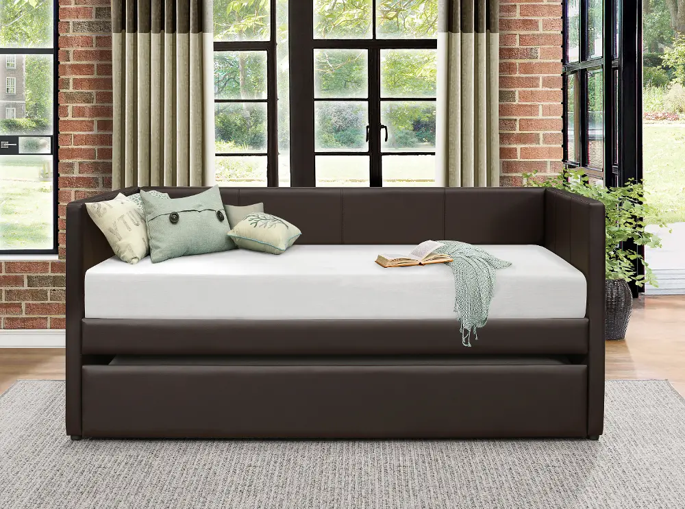 Contemporary Dark Brown Twin Daybed with Trundle - Adra-1