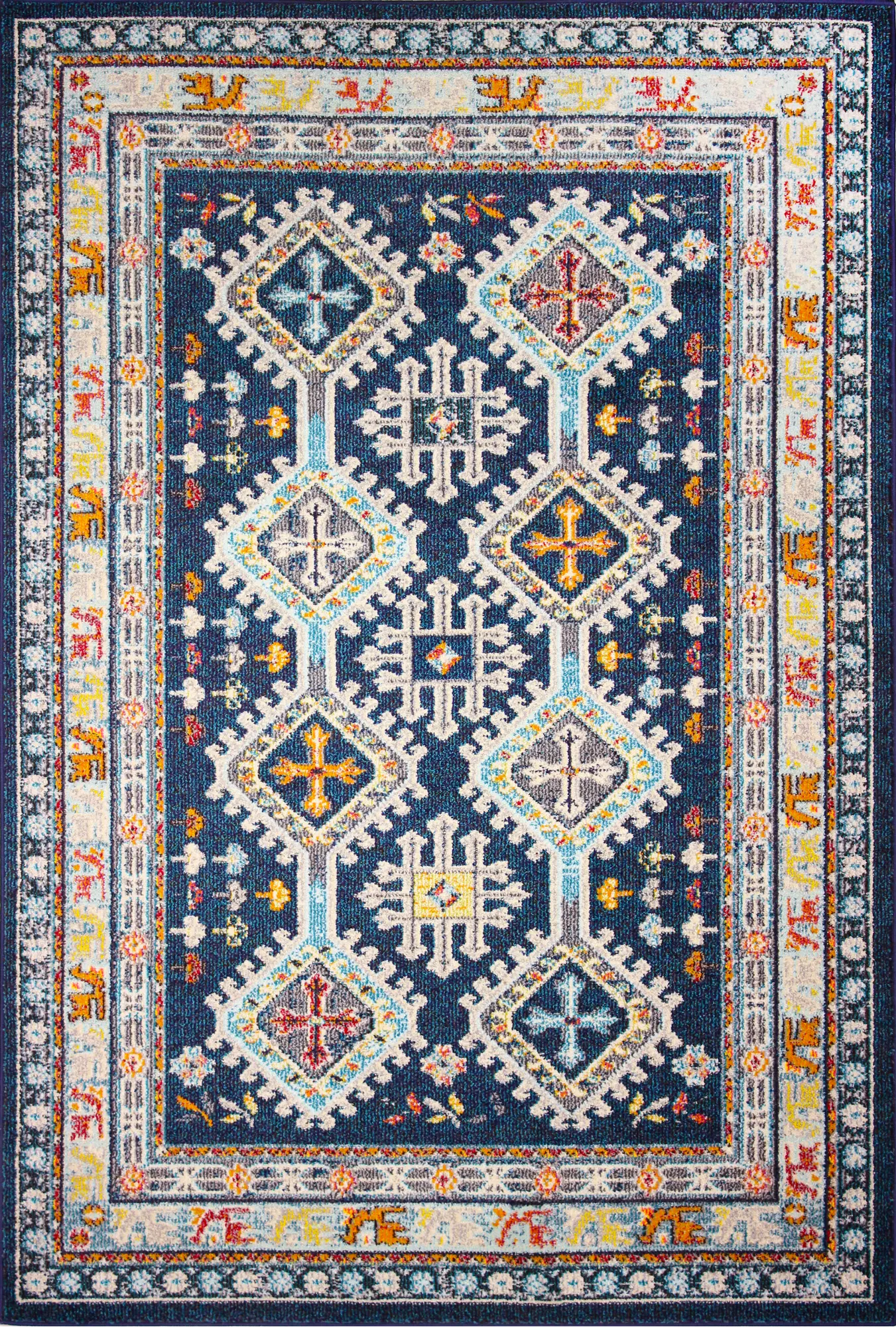 Dakota 8 x 10 Large Transitional Navy Blue and Ivory Area Rug