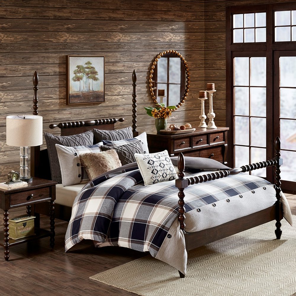 Black Tan and Ivory Queen Urban Cabin 8 Piece Bedding Collection