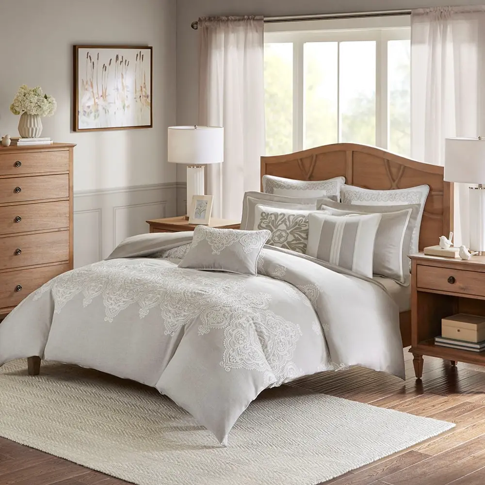 Taupe, Tan and Ivory King Barely There 9 Piece Bedding Collection-1