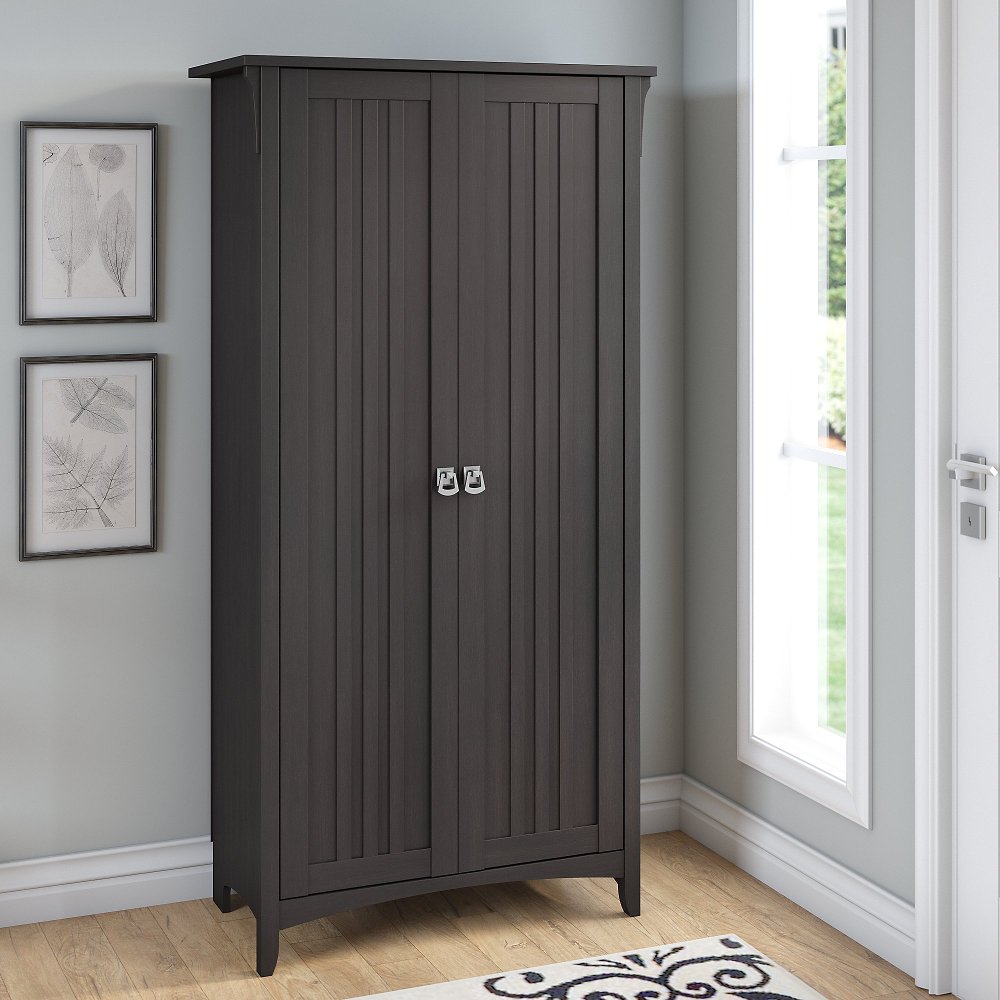 Salinas Vintage Black Tall Storage Cabinet with Doors - Bush Furniture