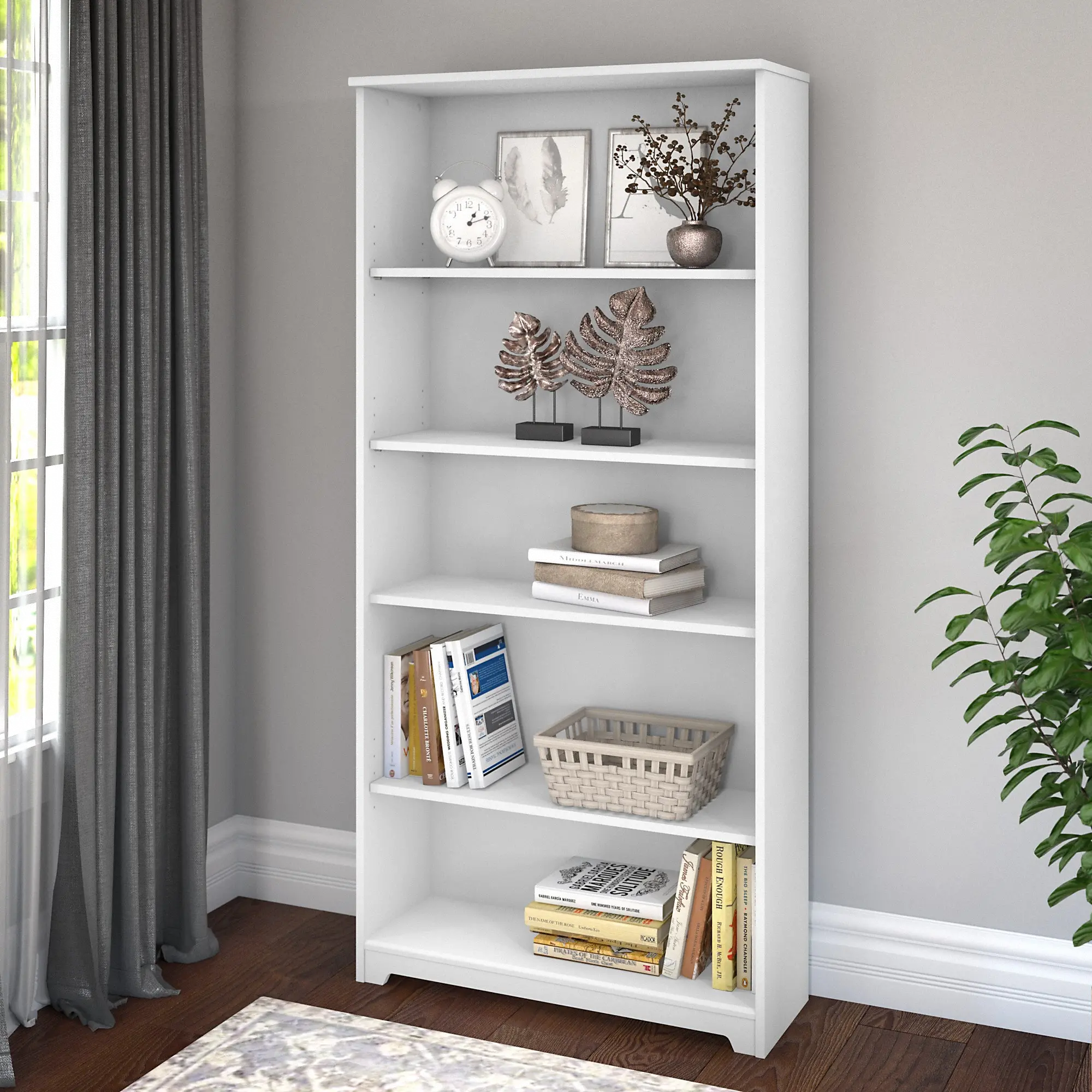 Cabot White 5 Shelf Bookcase - Bush Furniture