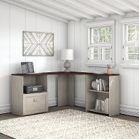 Washed Gray And Madison Cherry Corner Desk With Bookcase And File