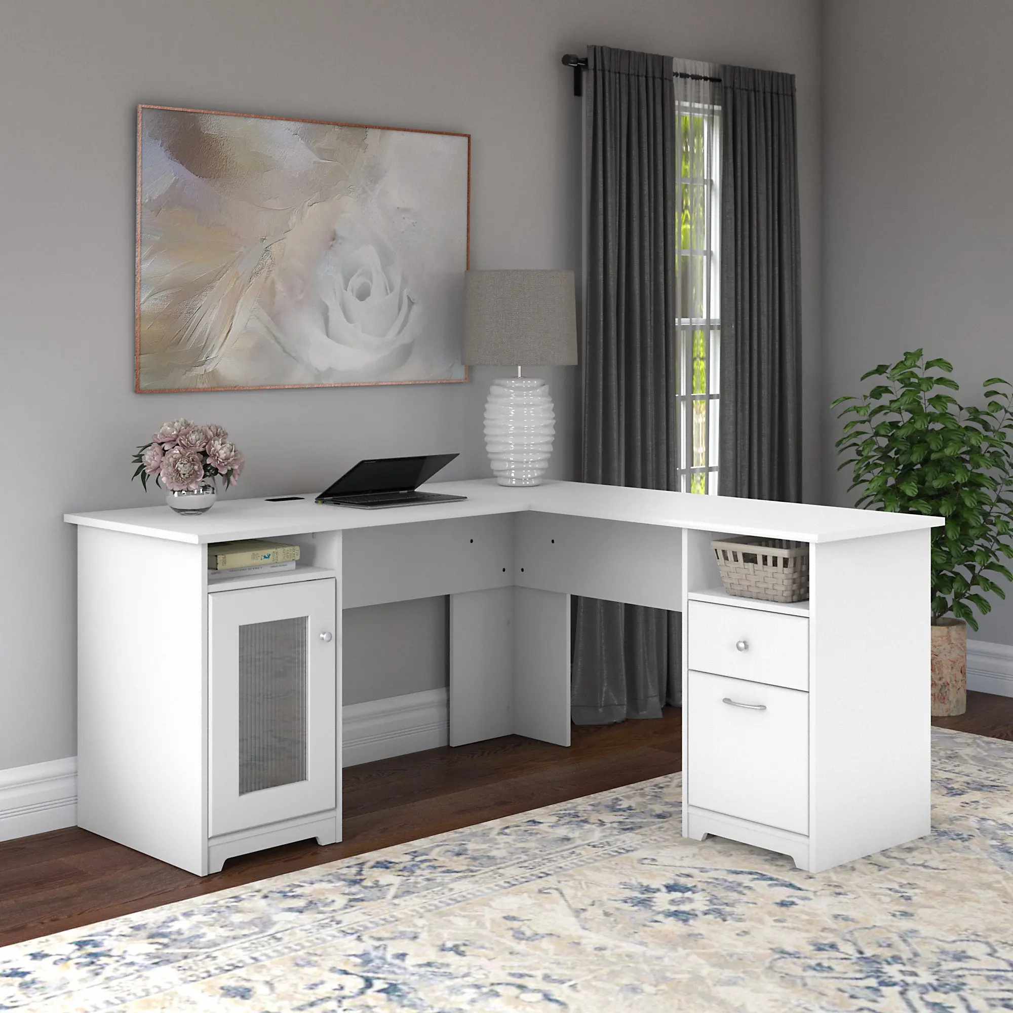 Cabot White L-Shaped Desk - Bush Furniture