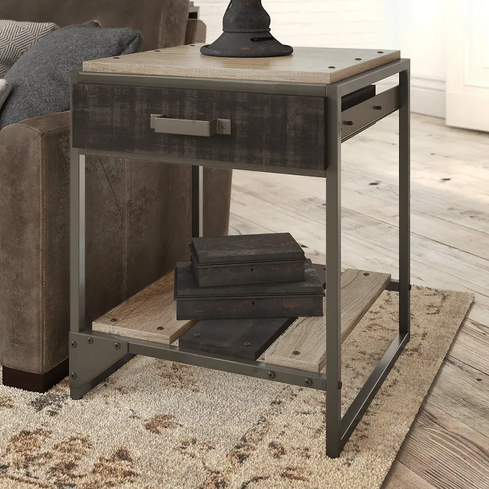 RFT120RG-03 Refinery Distressed Rustic Gray 1 Drawer End Table-1