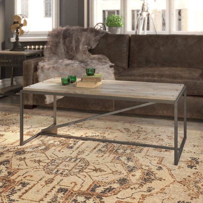 Gray Rustic Coffee Table With Metal, Restoration Hardware Metal Sofa Table