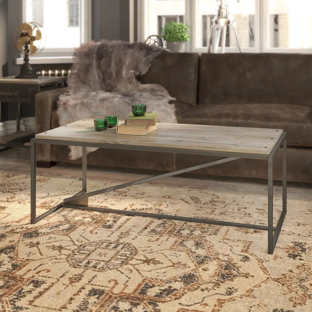 RFT148RG-03 Refinery Gray Rustic Coffee Table with Metal Base-1