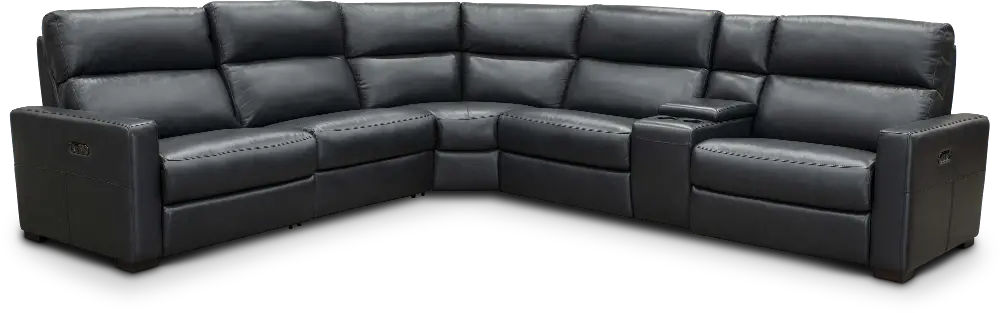 Navy Blue Leather-Match Power Reclining Sectional Sofa - Angler-1
