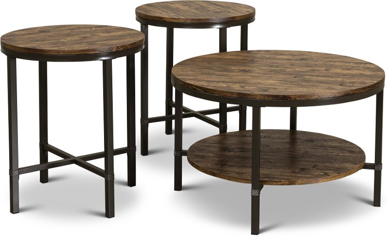 Rustic Round Coffee Table Set Sedona, 3 Piece Round Coffee Table Set