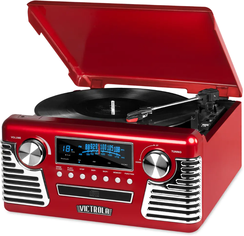 Victrola Retro Record Player with Bluetooth and 3-speed Turntable - Red-1