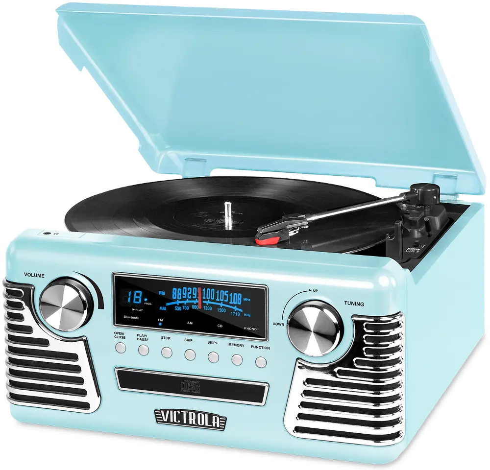Victrola Retro Record Player with Bluetooth and 3-speed Turntable - Blue-1