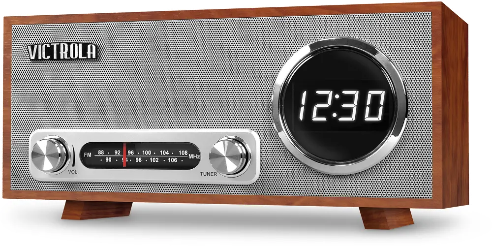 Bluetooth Digital Clock Stereo with FM Radio - Mahogany-1