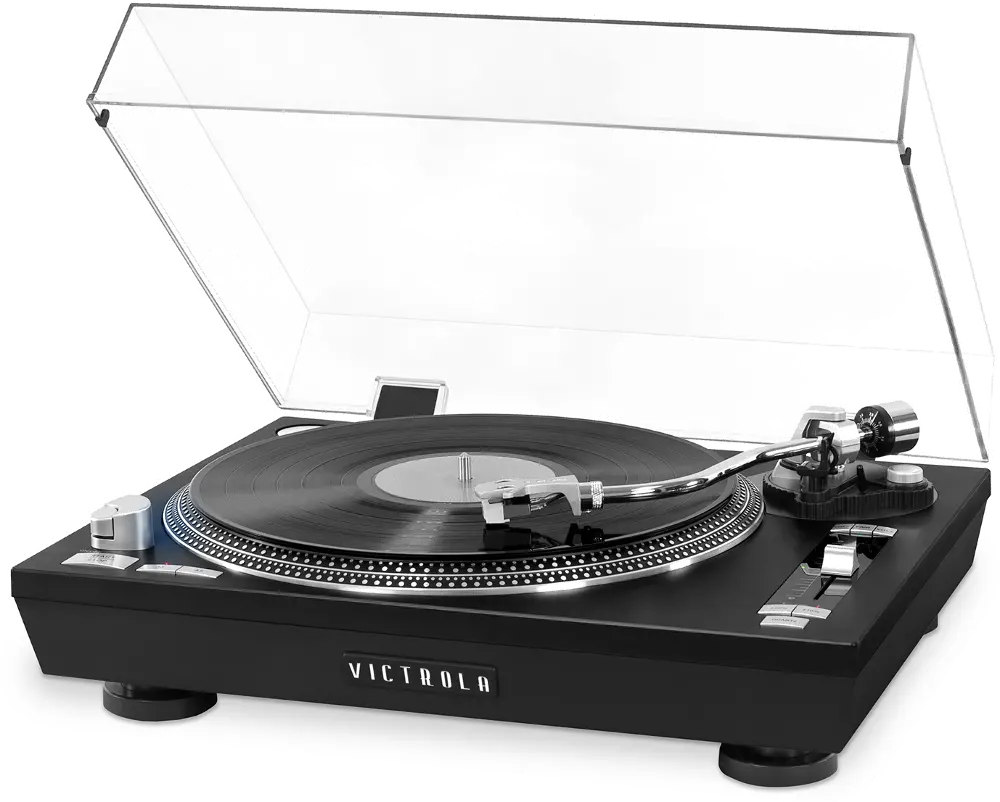 Pro Series USB Record Player with 2-Speed Turntable and Dust Cover - Black-1