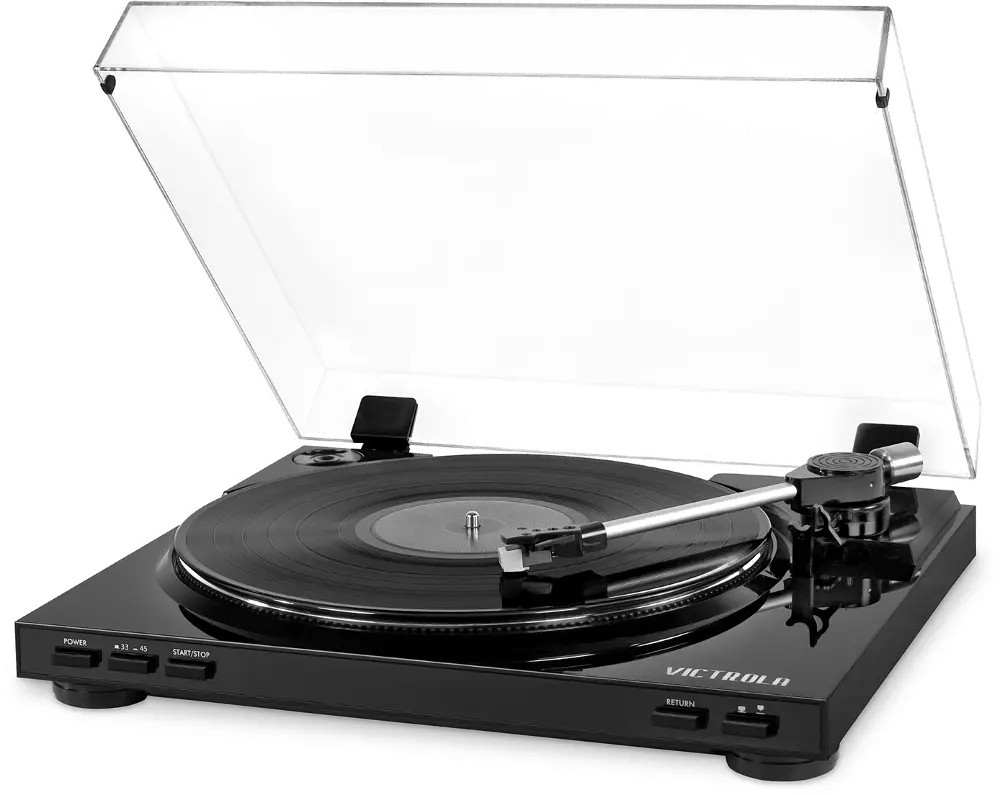 Pro USB Record Player with 2-Speed Turntable and Dust Cover - Black-1