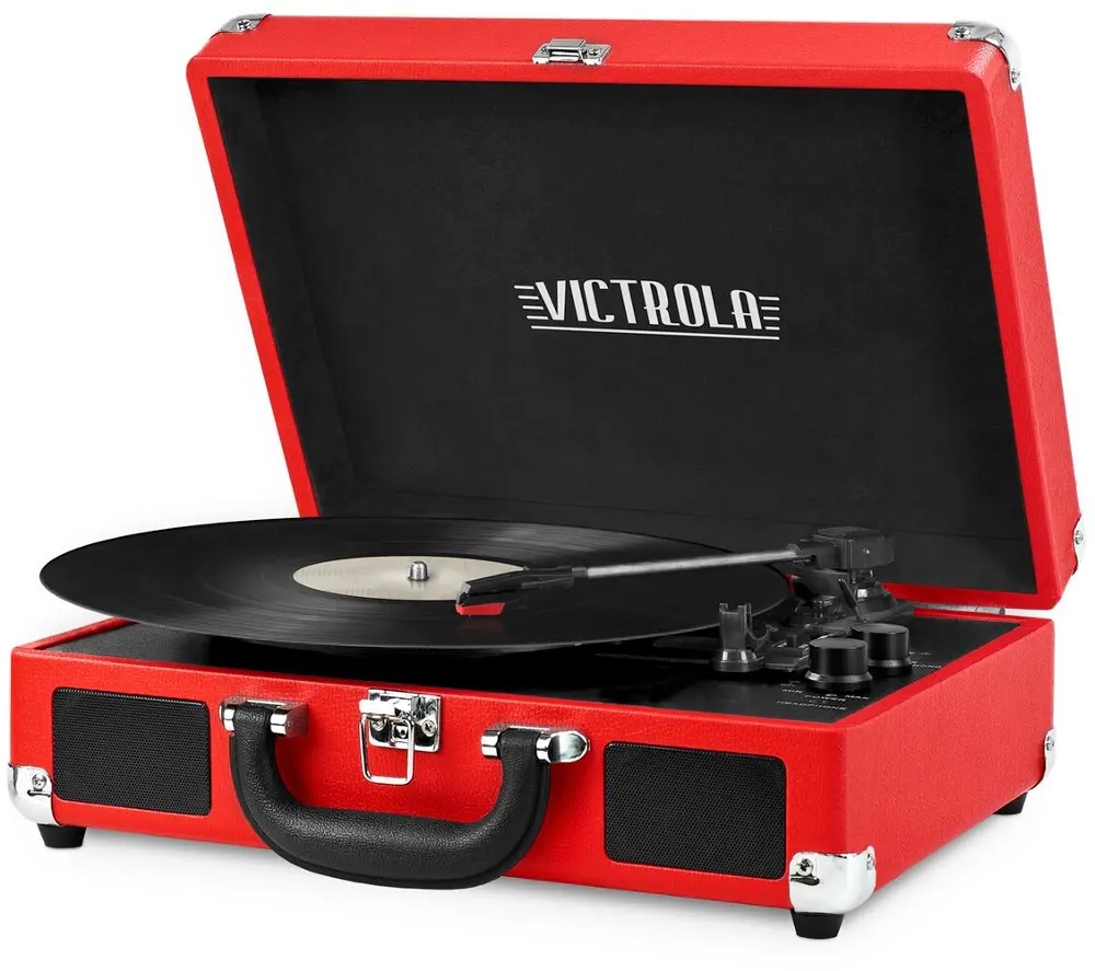 Bluetooth Suitcase Record Player - Red-1
