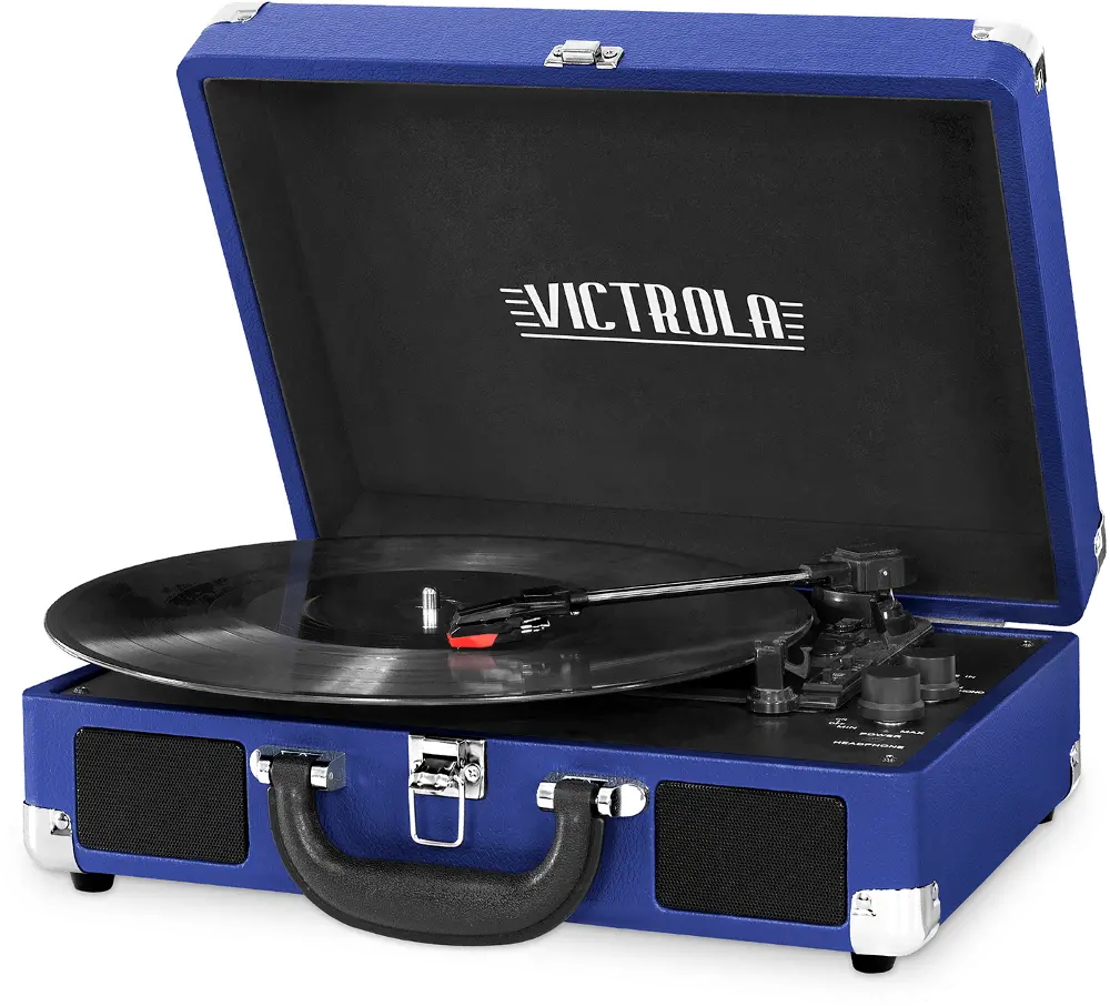 Bluetooth Suitcase Record Player - Blue-1