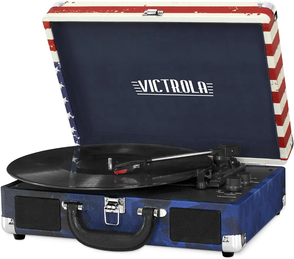 Bluetooth Suitcase Record Player - American Flag-1