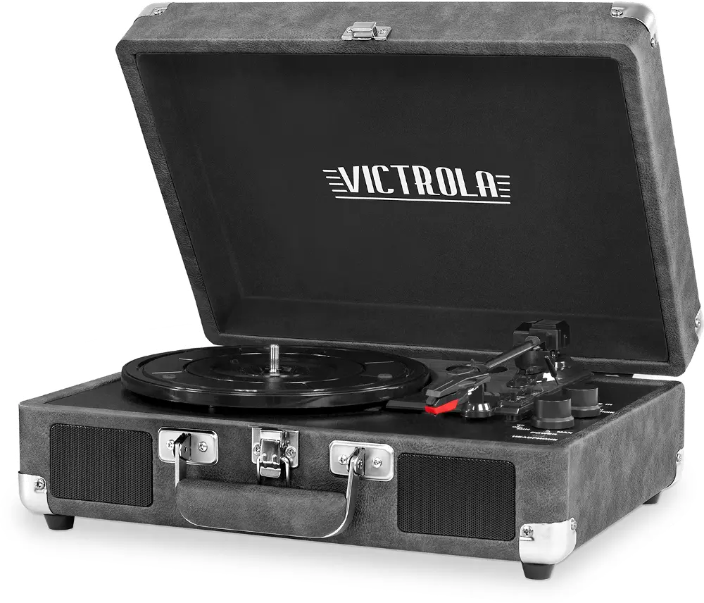 Bluetooth Suitcase Record Player - Gray-1