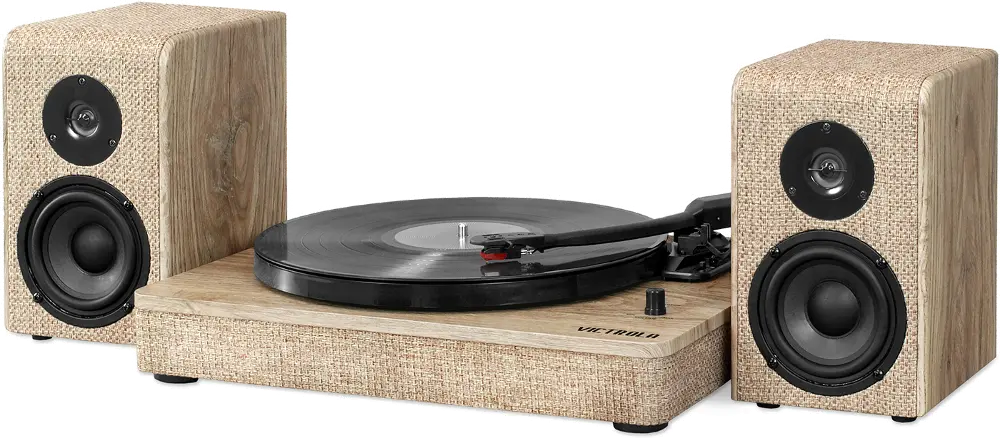 Wood and Linen Fabric Bluetooth Record Player-1